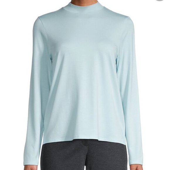 Eileen Fisher Mock Neck Long Sleeve Top in Clearwater - Picture 1 of 10